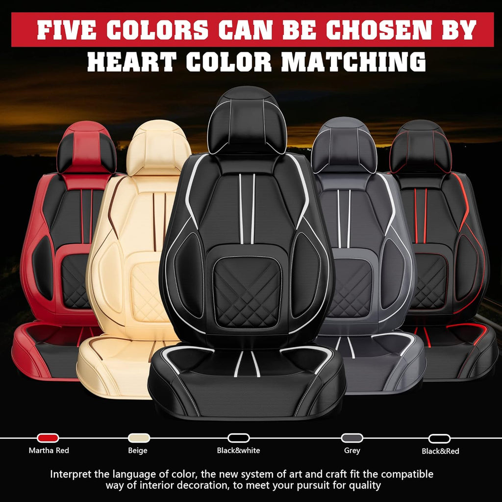 5PCS Water Proof Nappa Leather Car Seat Covers (Full Set, Black&White) T527204