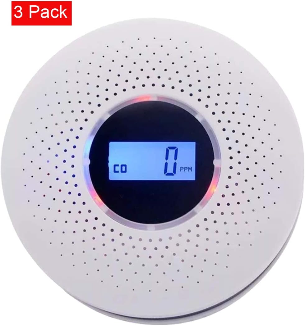 Smoke and Carbon Monoxide Detector Alarm, 3 Pack, LCD Display, Battery Operated A563