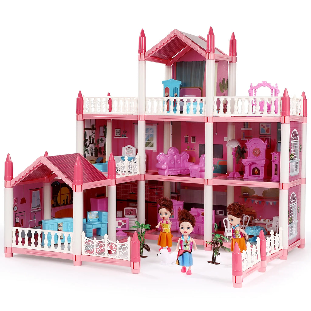 3 Stories 9 Rooms Doll House with Furniture Accessories B402
