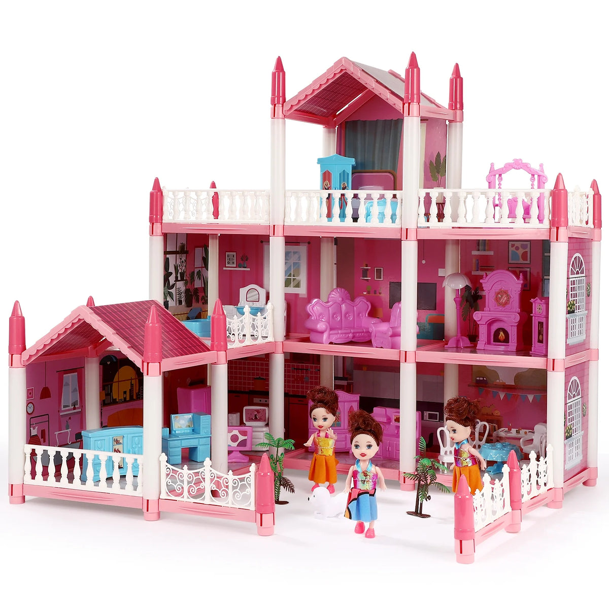 3 Stories 9 Rooms Doll House with Furniture Accessories B402