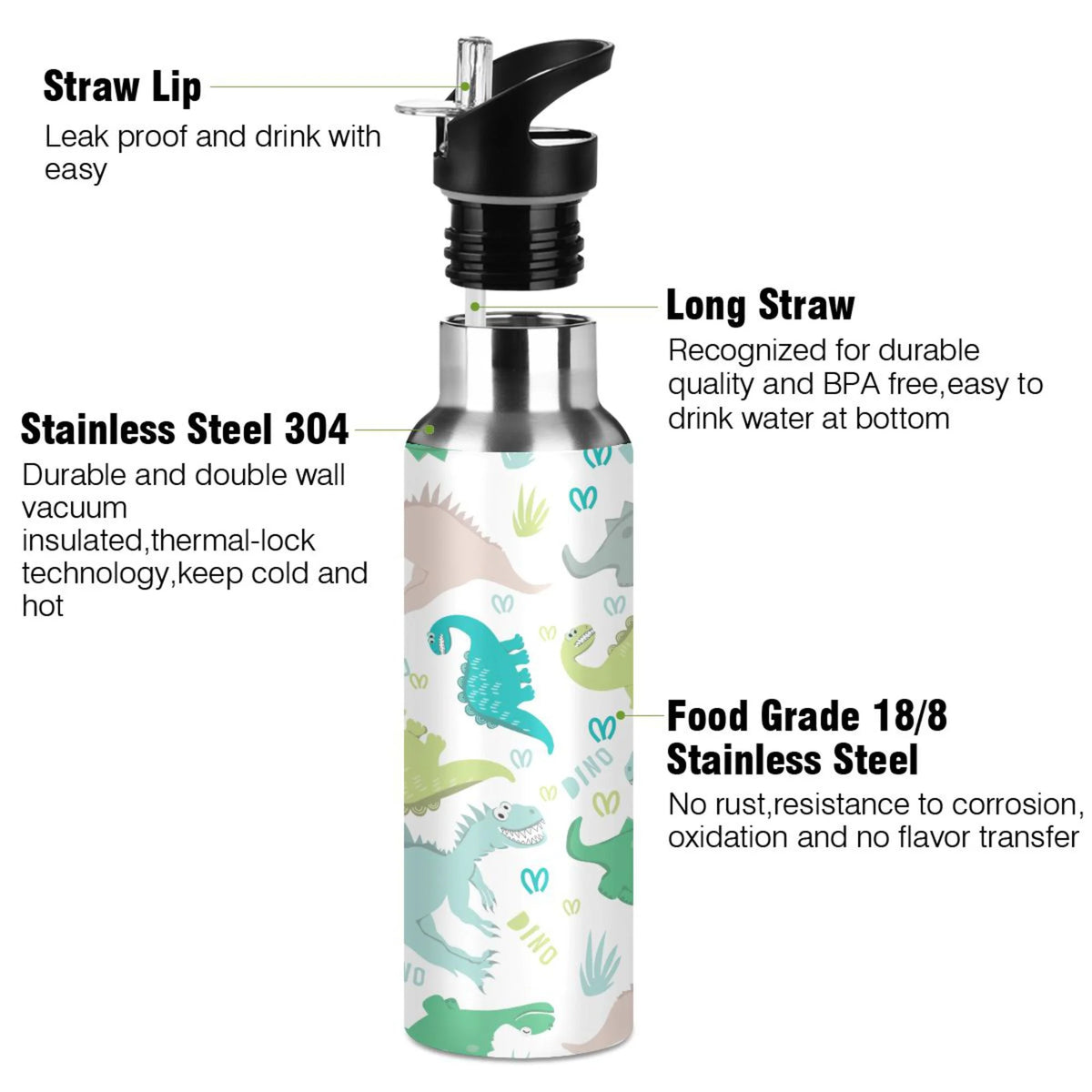 Stainless Steel Insulated Water Bottle with Straw Lid Z645