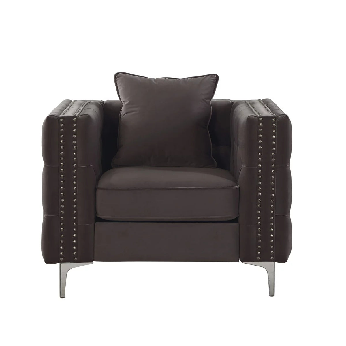 Gray Fabric Upholstered Wooden Sofa Chair with Throw Pillow L12205