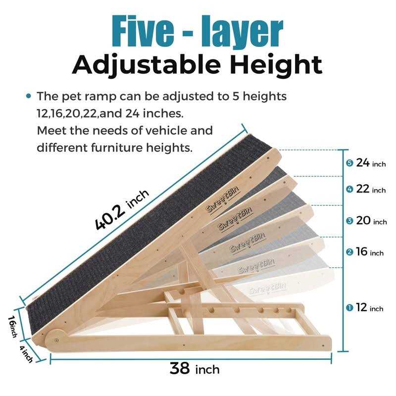 Wooden Adjustable Pet Ramp Non Slip Carpet C756