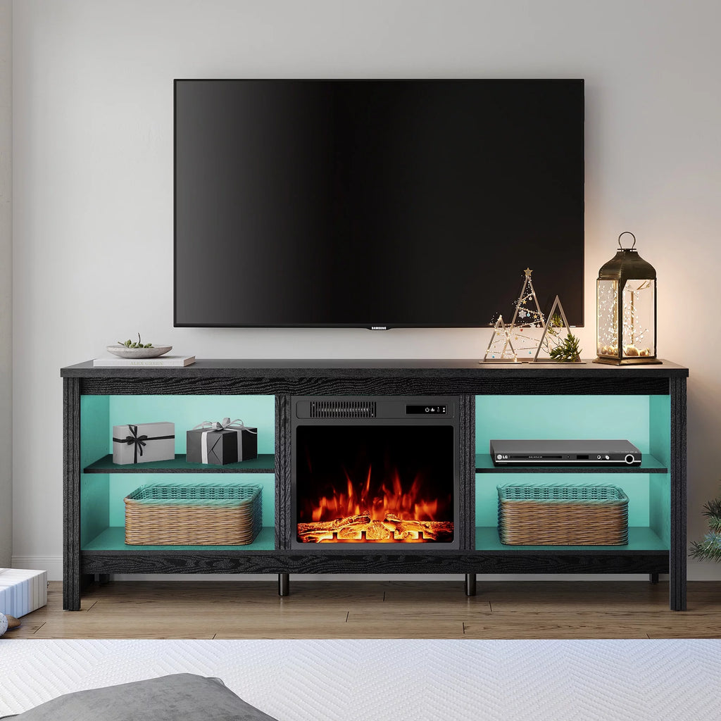 Black Fireplace TV Stand with LED Lights I902