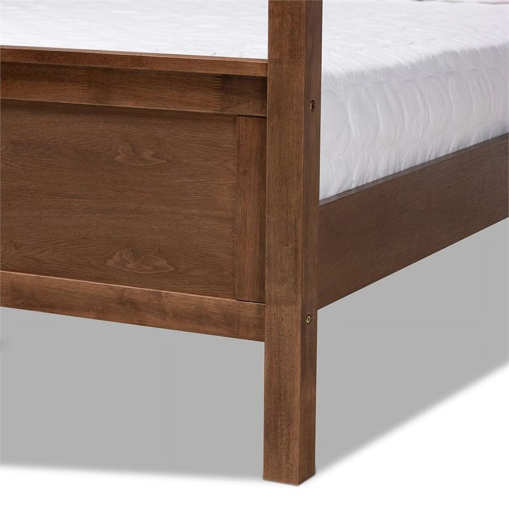 Queen Size Walnut Finished Wood Canopy Bed Q552