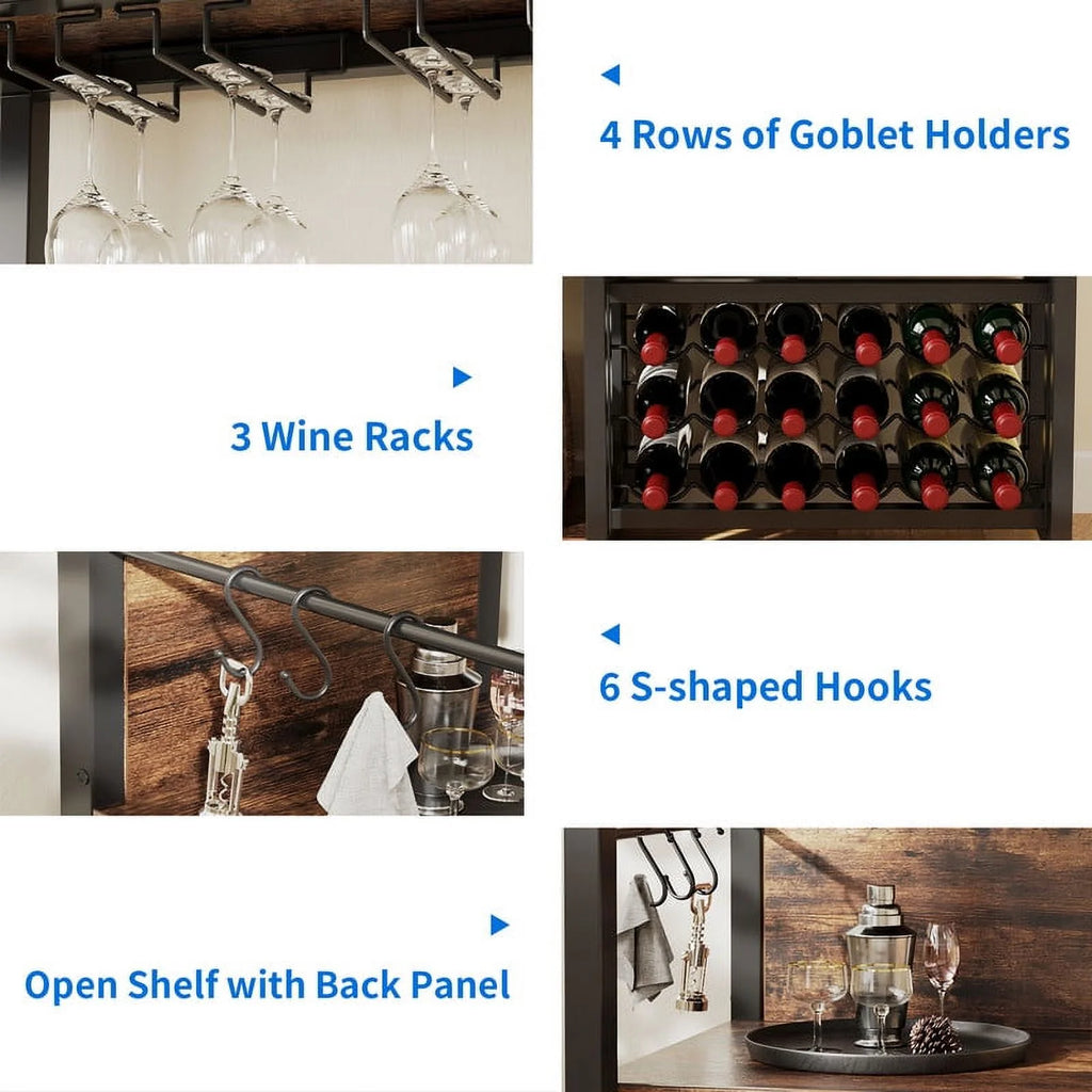 5 Tier Coffee Bar Station with Wine Rack and Power Outlet J344