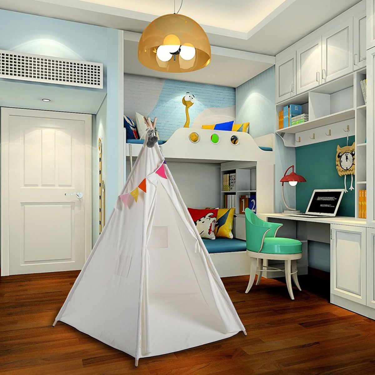 Teepee Play Tent with Banners, 5 Poles, 85 Inches Height B785