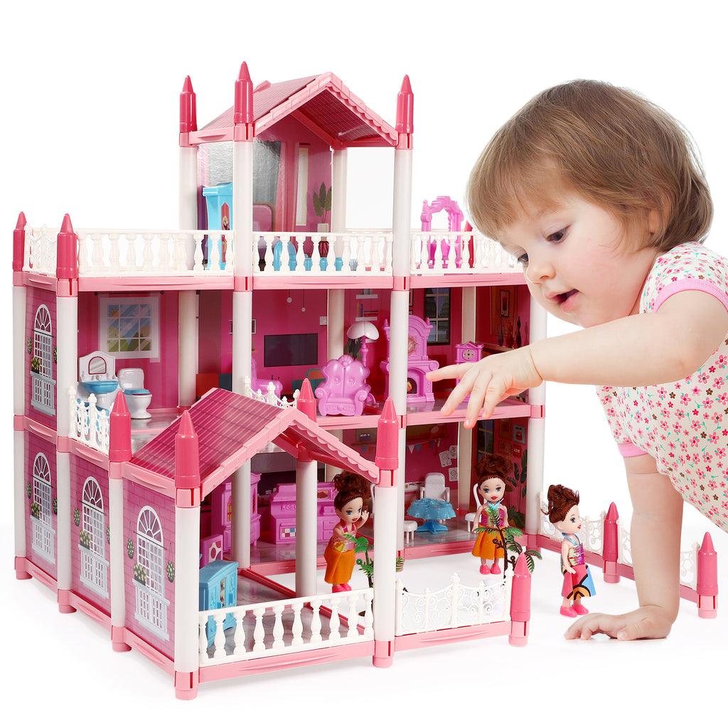 3 Stories 9 Rooms Doll House with Furniture Accessories B402