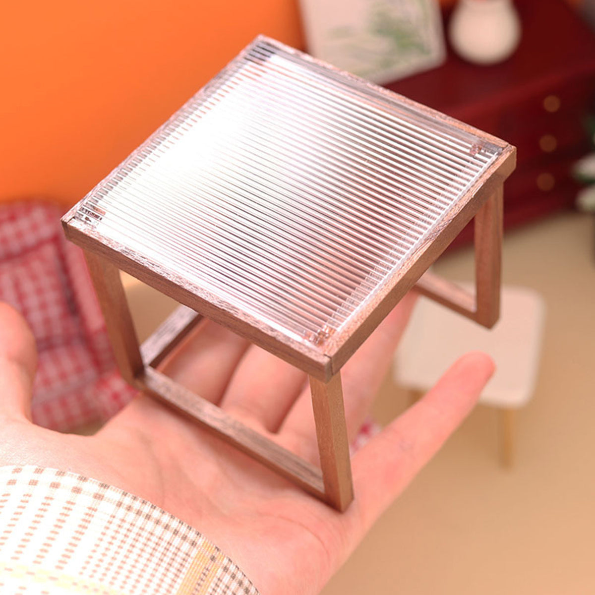 Mini Table Acrylic Black Walnut Wood for Doll House U173946