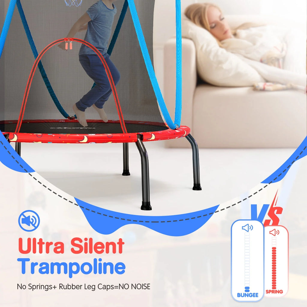 66 Kids Trampoline with Basketball Hoop and Safety Enclosure Net D190