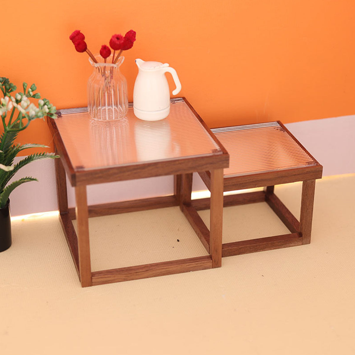 Mini Table Acrylic Black Walnut Wood for Doll House U173946