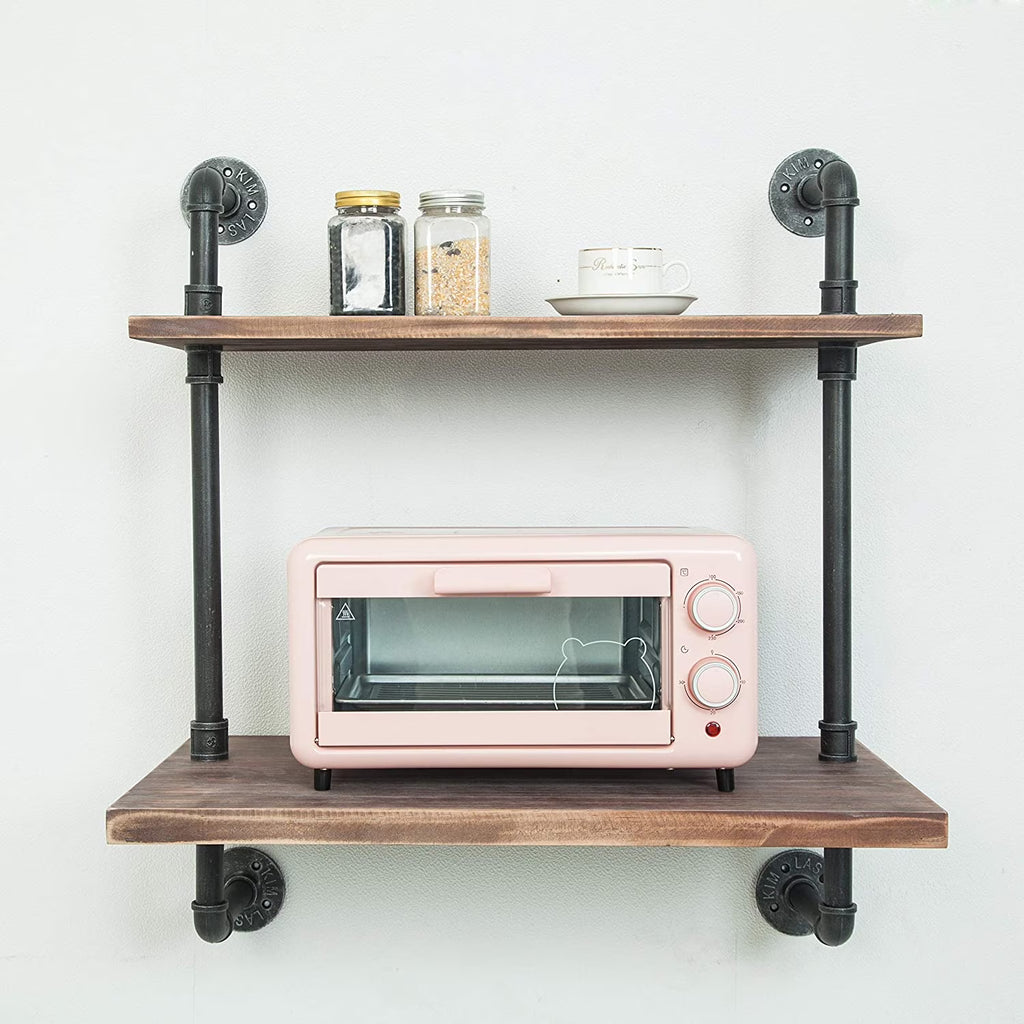 Black Industrial Retro Wall Mount Iron Pipe Microwave Oven Shelf Stand G647