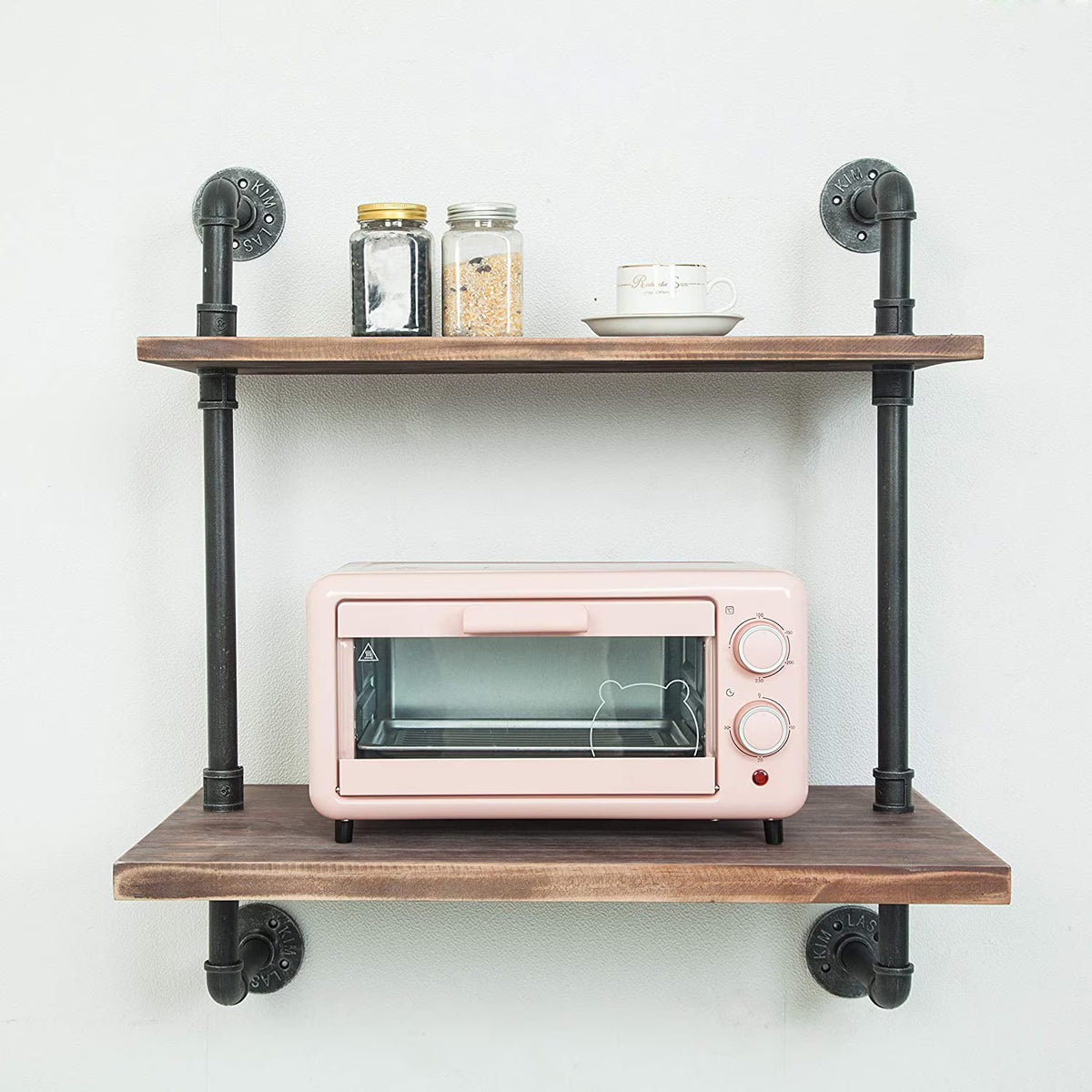 Black Industrial Retro Wall Mount Iron Pipe Microwave Oven Shelf Stand G647