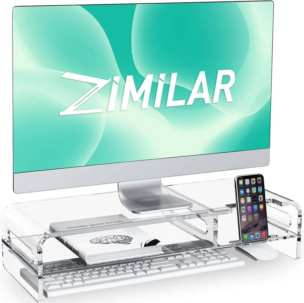 20-inch Clear Acrylic Monitor Stand Riser with Keyboard Storage and Phone Holder Q442802