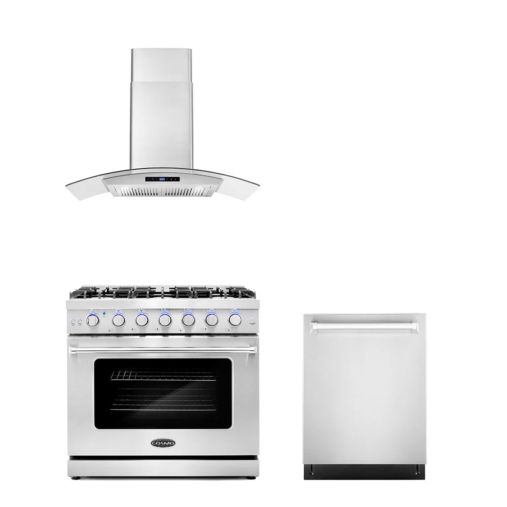 36 Gas Range, Wall Mount Range Hood and Dishwasher S39256