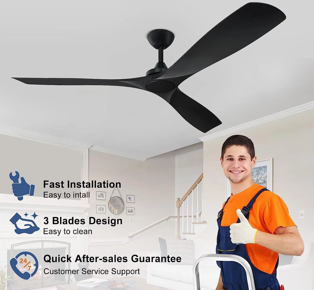 60" Modern 3-Blade Black Ceiling Fan with Remote Control N670427