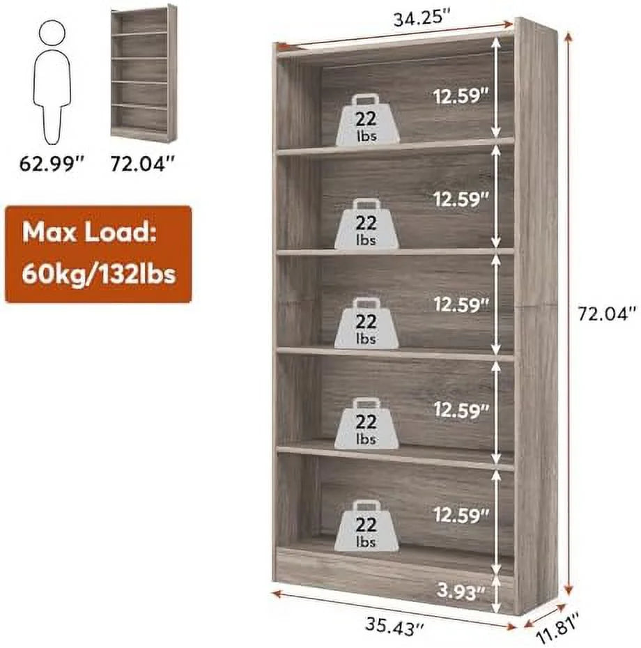 Black 6-Tier Wood Bookcase D45740