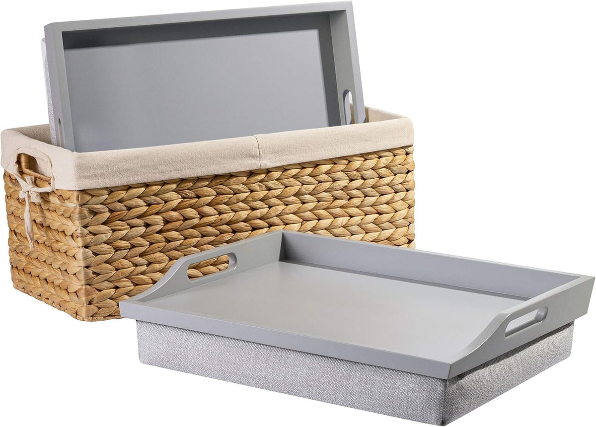 Wood Lap Trays with Basket Set C323815
