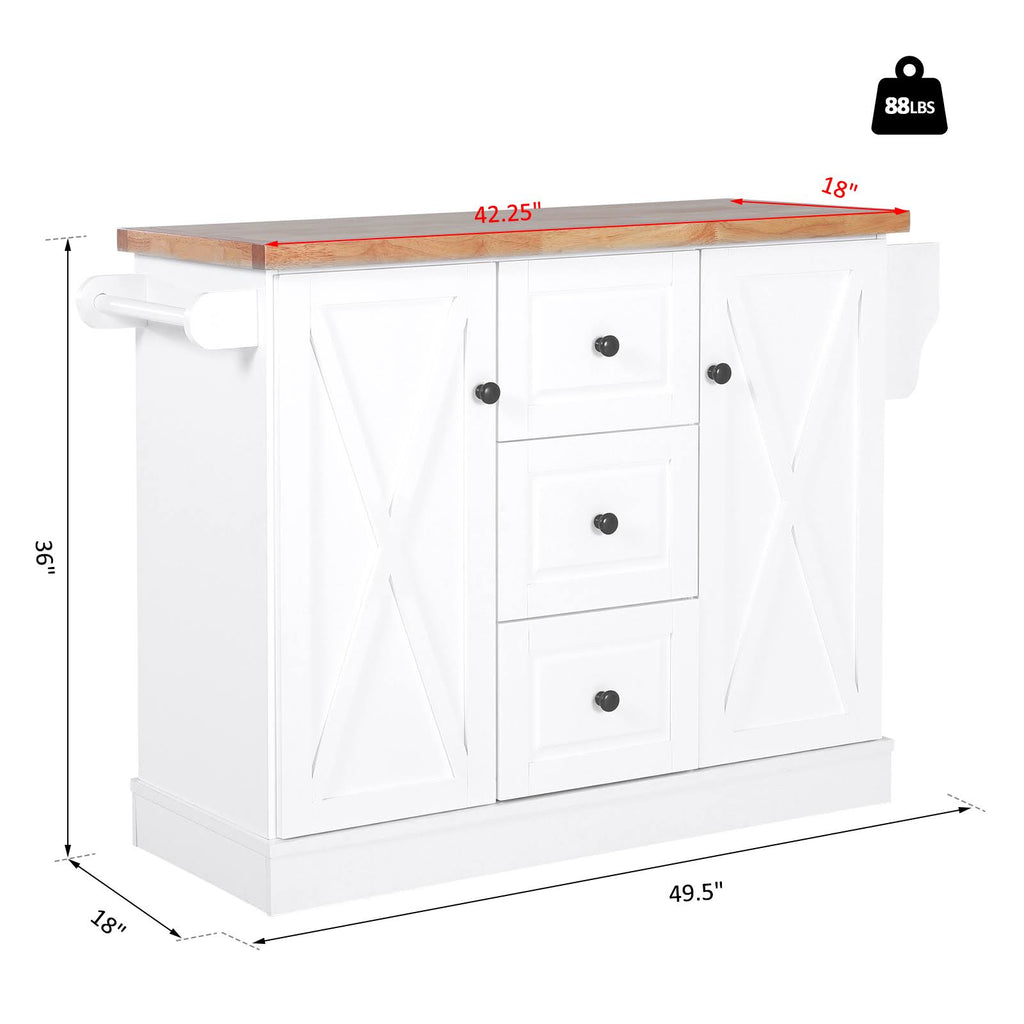 Portable Wooden Kitchen Island Cart with Drawers and Wheels White C143859