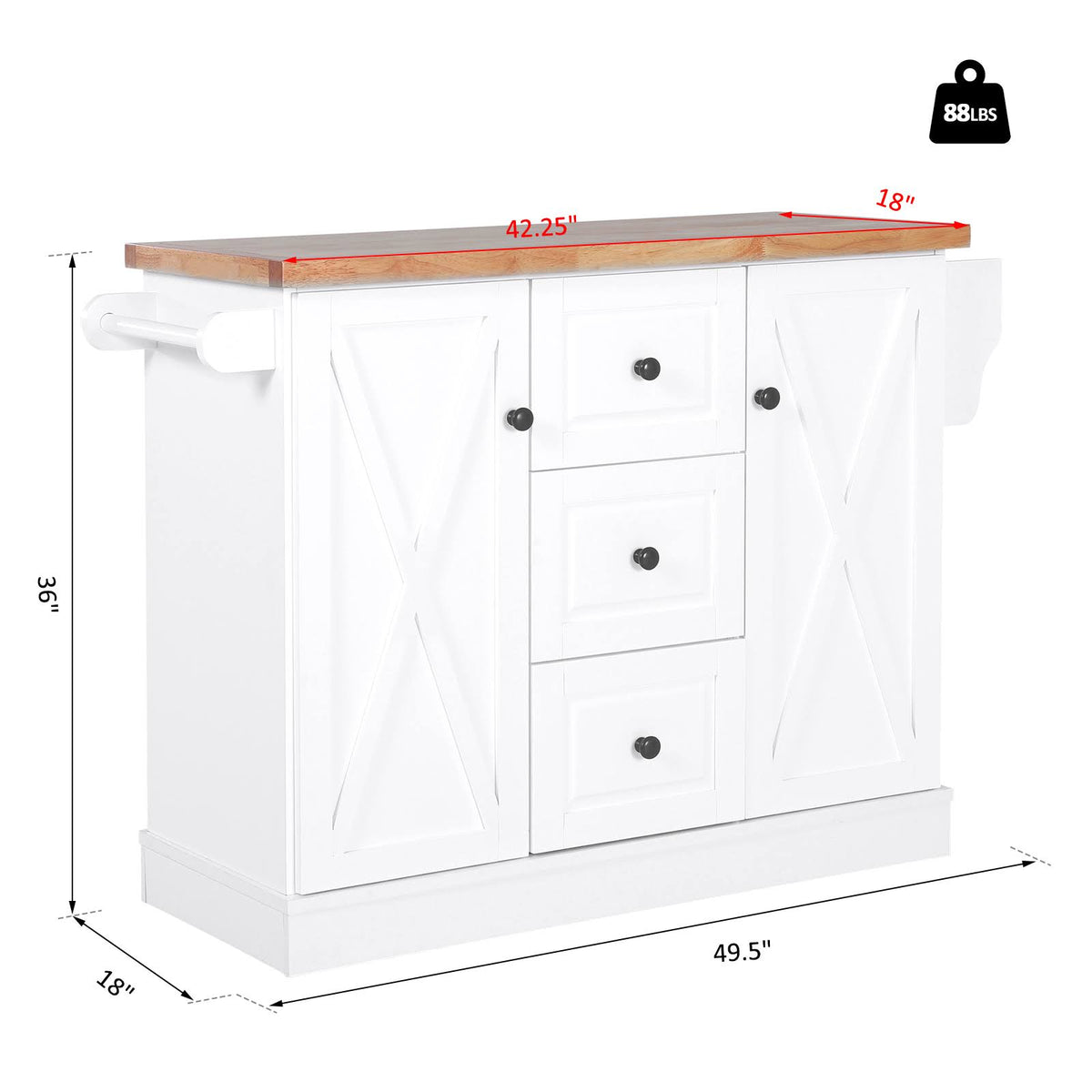 Portable Wooden Kitchen Island Cart with Drawers and Wheels White C143859