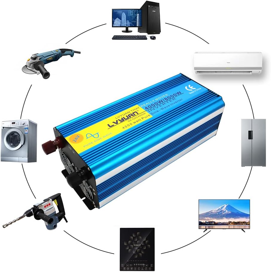 4000W Pure Sine Wave Power Inverter DC 24V to AC 110V/120V with Remote Control USB LED Display Y2748