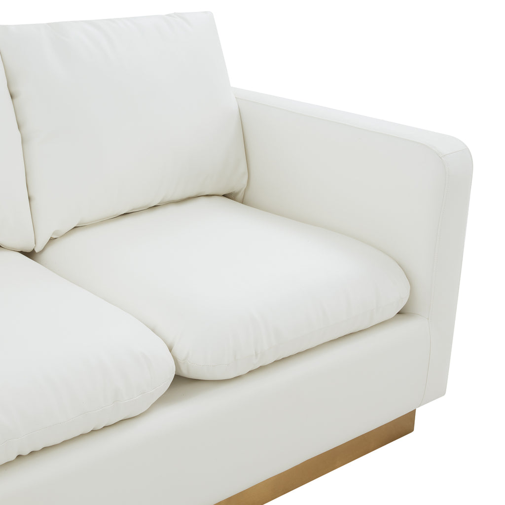 Modern Mid-Century Upholstered Leather Loveseat with Gold Frame Z47124