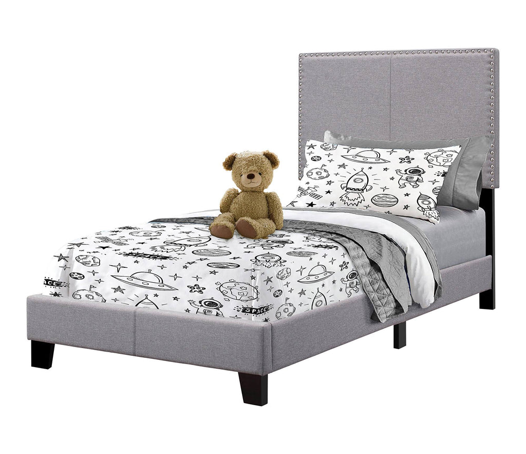 Twin Upholstered Bed in Grey V9522