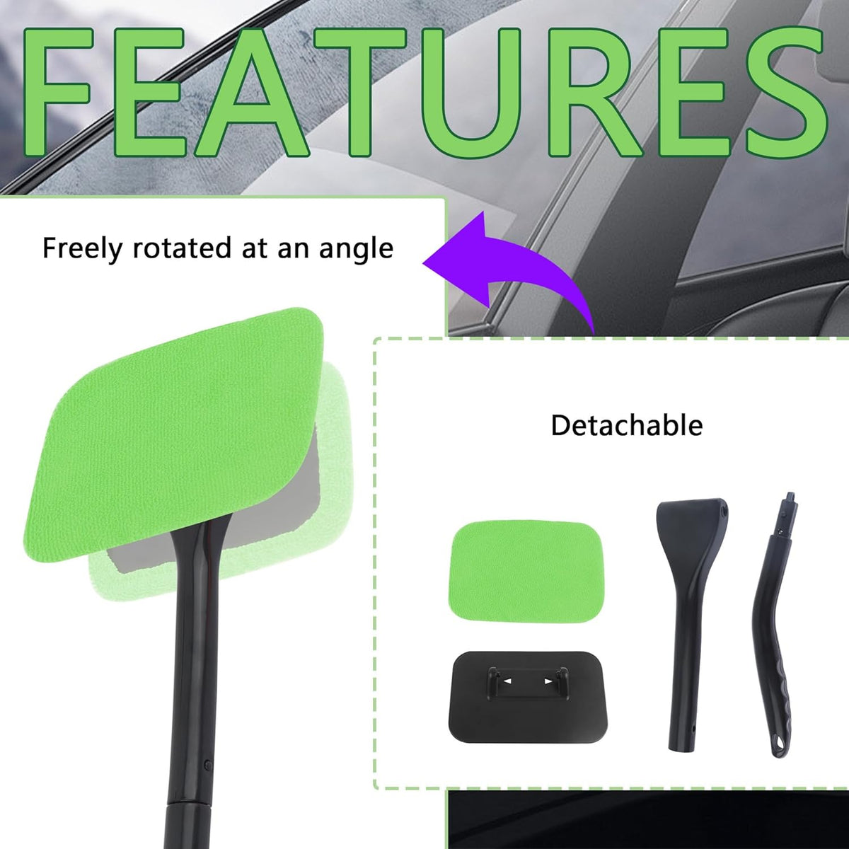 Microfiber Car Window Cleaner Tool Kit with 4PCS Reusable Cloth Cover Y7559