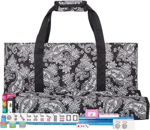 166 White Tiles Mahjong Game Set with 4 Color Rack Pushers, Black Carrying Bag, Mat with 3 Dice X16296