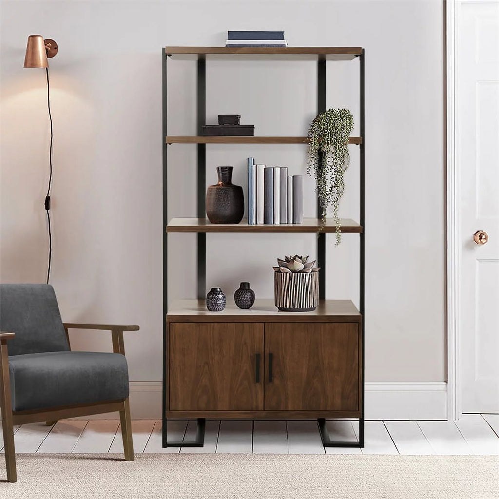 Mid-Century Metal & Wood Bookcase E4021