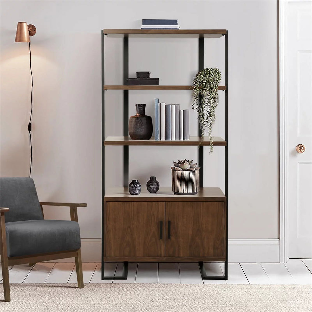 Mid-Century Metal & Wood Bookcase E4021