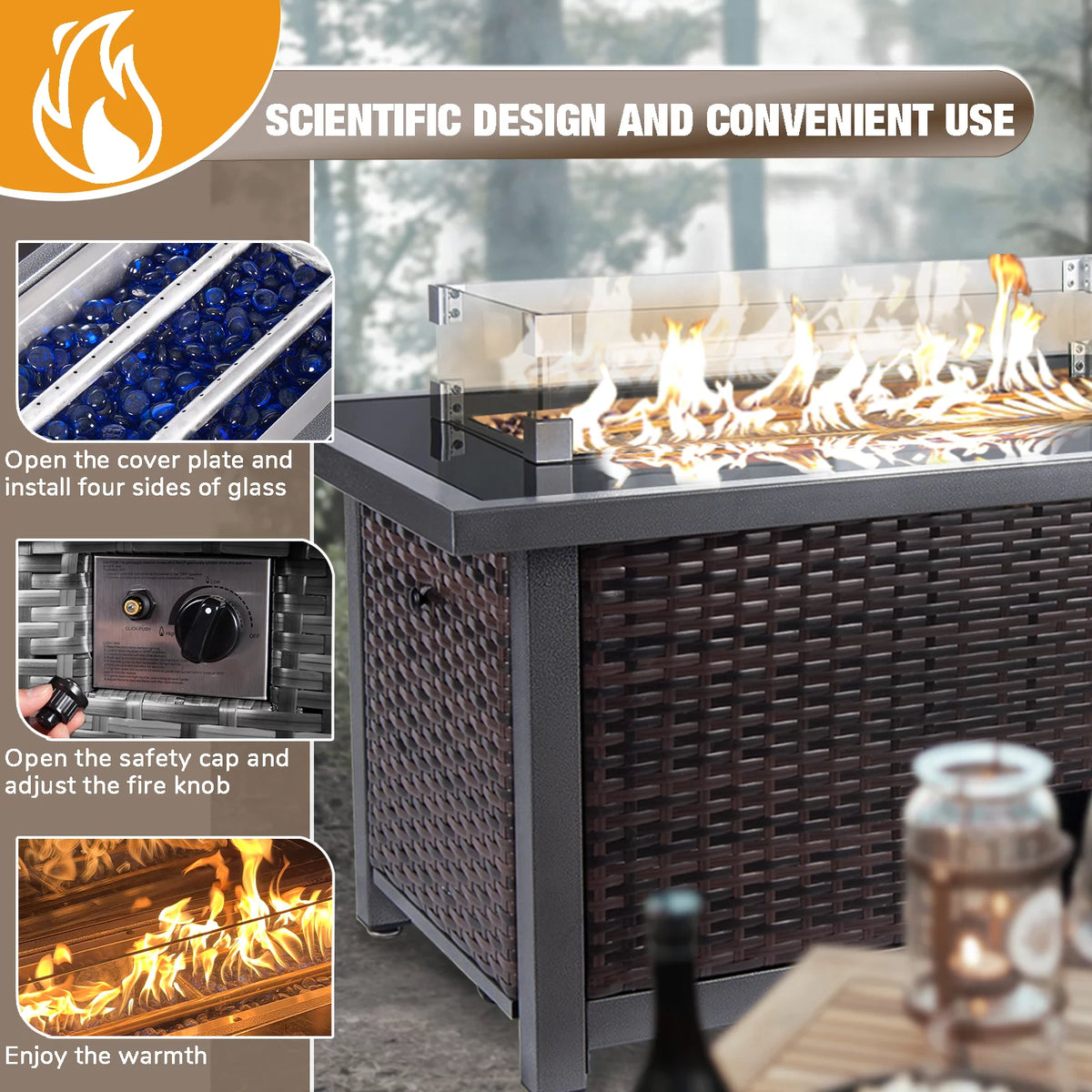 Propane Fire Pit Table with Wind Guard C387316