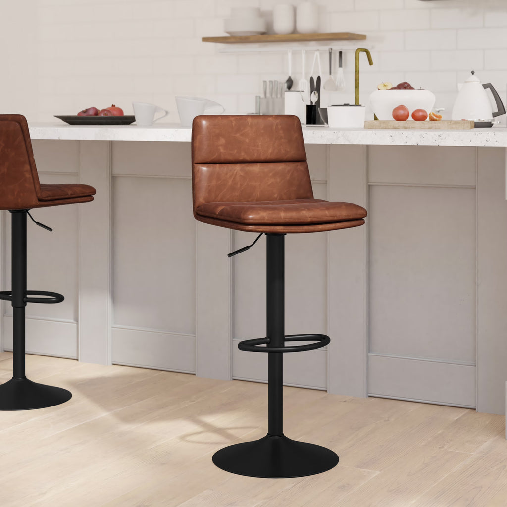 Set of Two Faux Leather Swivel Stools with Foam Padding and Matte Black Steel Base S58311