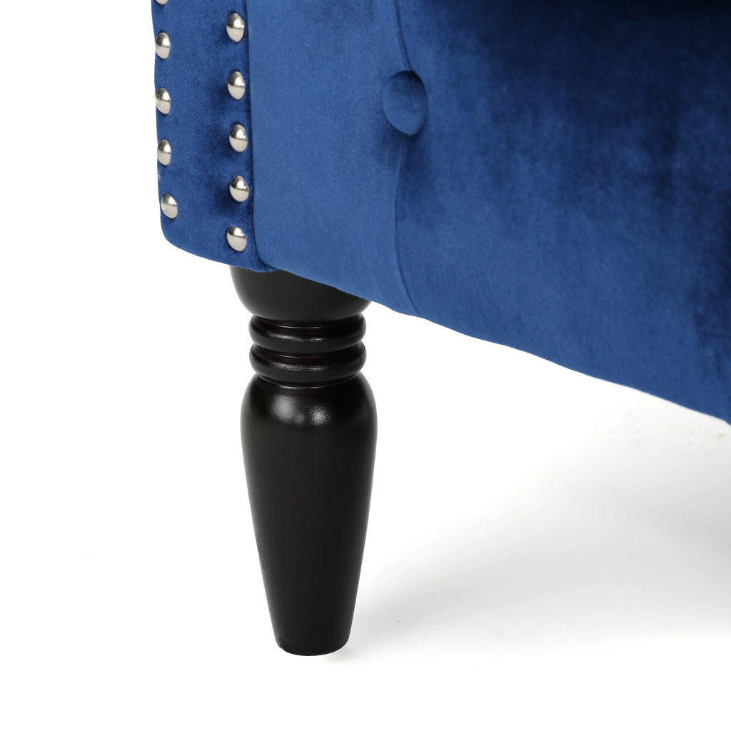Navy Blue and Dark Brown Velvet Loveseat F371246