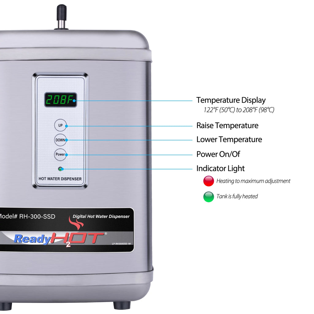 Digital Hot Water Dispenser 1300W with Brushed Nickel 2 Handle Faucet D843504