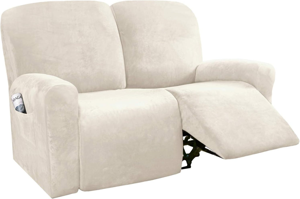 6-Pieces Velvet Stretch Recliner Loveseat Covers for 2 Cushion Sofa (Medium, Camel) C64895