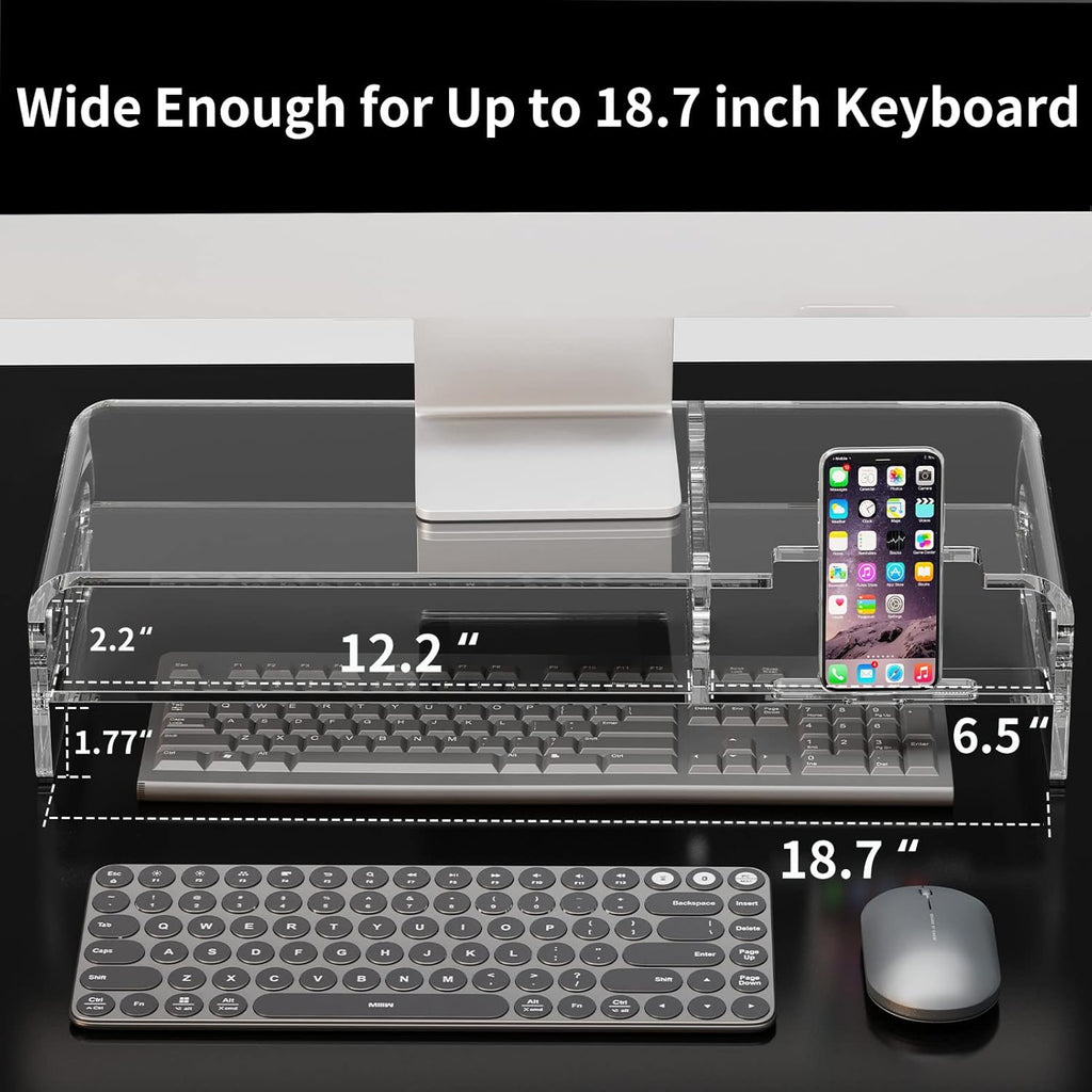 20-inch Clear Acrylic Monitor Stand Riser with Keyboard Storage and Phone Holder Q442802