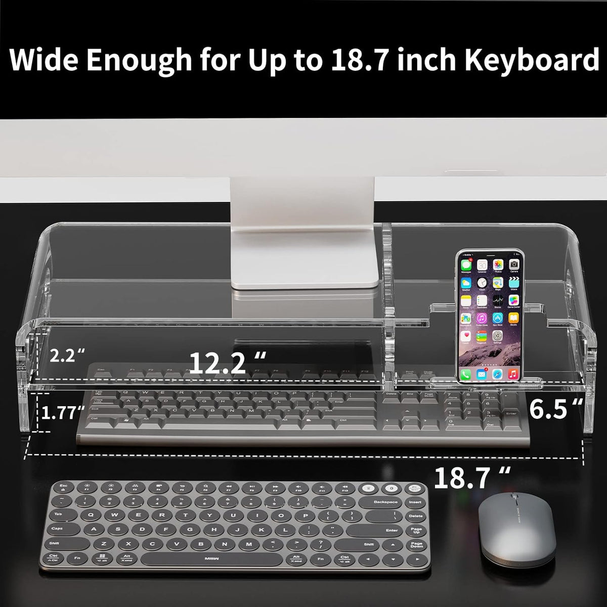 20-inch Clear Acrylic Monitor Stand Riser with Keyboard Storage and Phone Holder Q442802