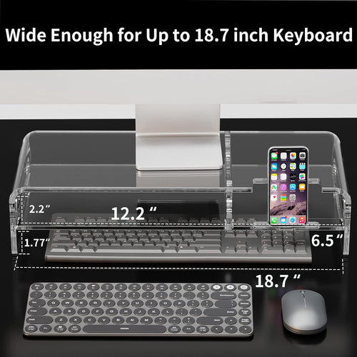 20-inch Clear Acrylic Monitor Stand Riser with Keyboard Storage and Phone Holder Q442802