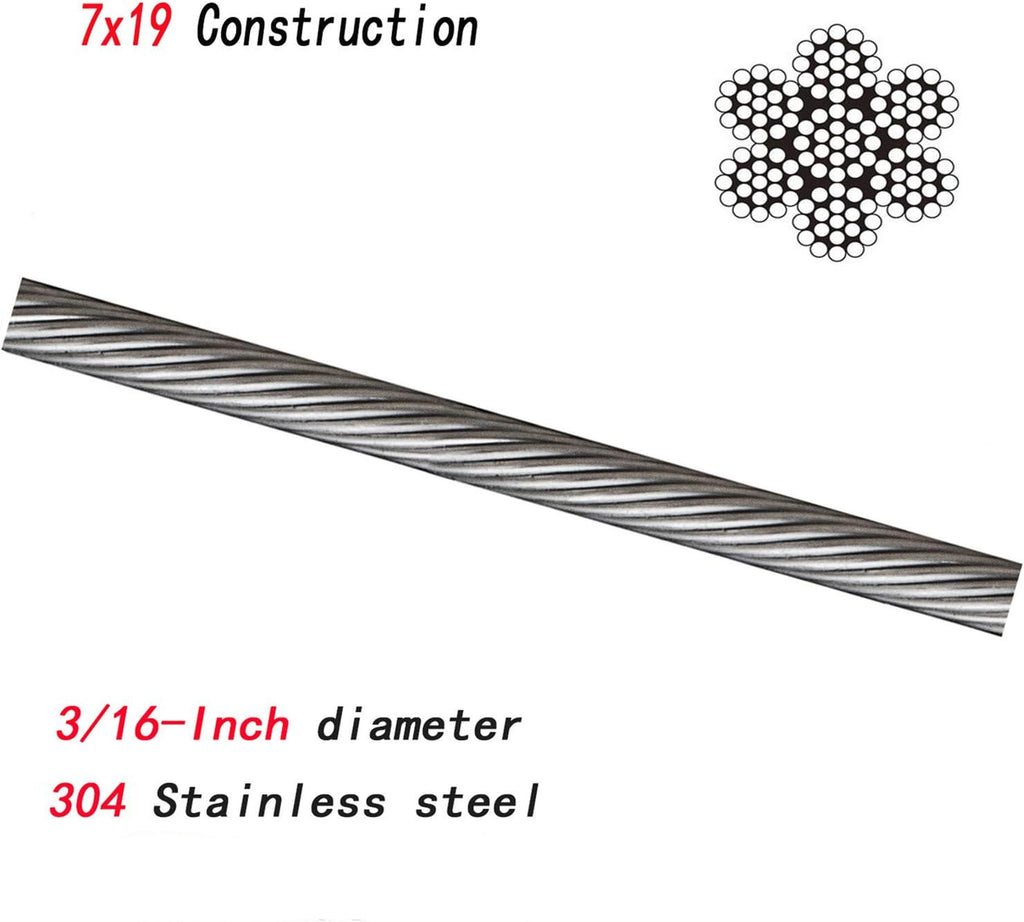 304 Stainless Steel Wire Rope 500ft 3/16 7x19 Cable U26343