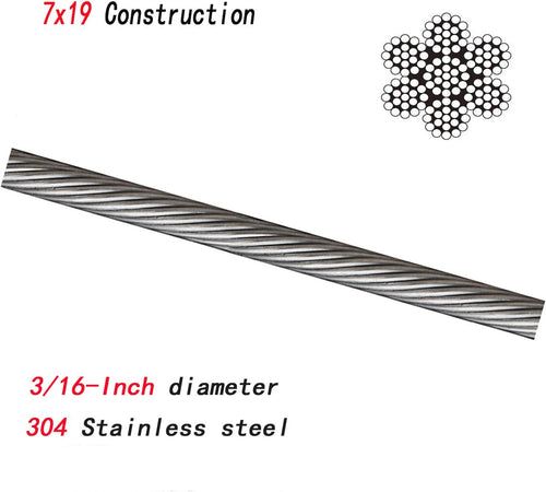 304 Stainless Steel Wire Rope 500ft 3/16 7x19 Cable U26343