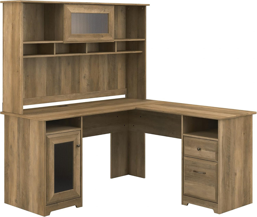 White L Shaped Computer Desk with Hutch P11122