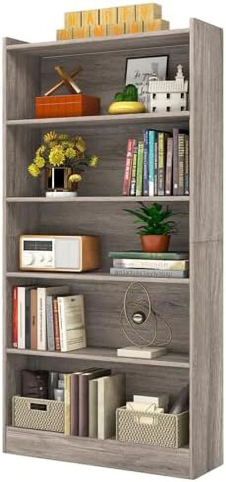 Black 6-Tier Wood Bookcase D45740