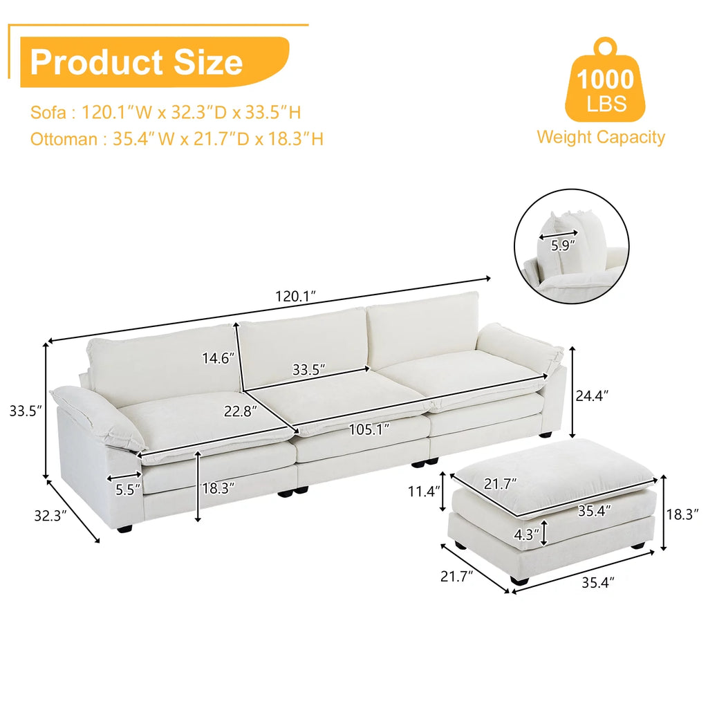 Dark Grey Chenille L Shaped Sectional Sofa with Ottoman K322408