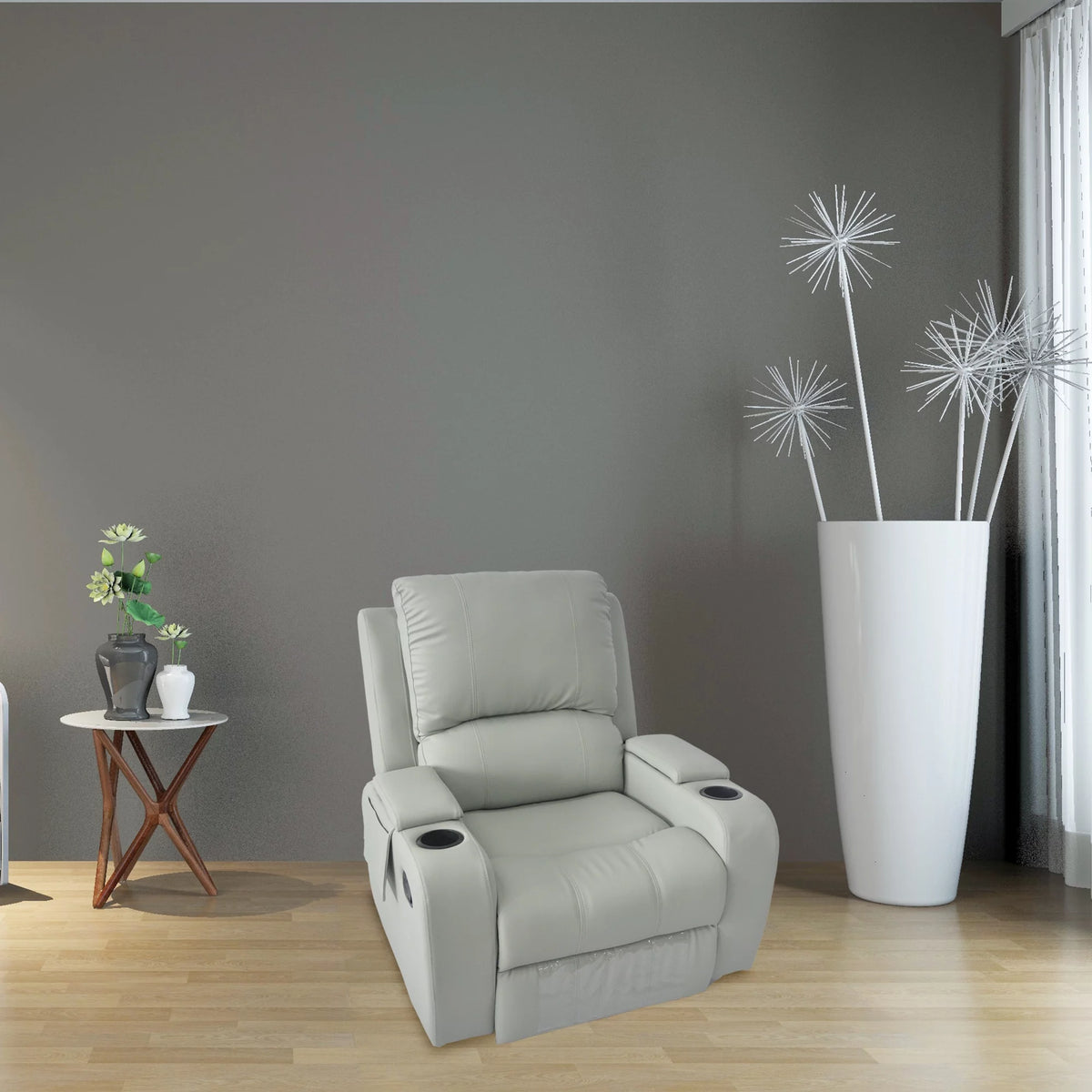 Gray PU Leather Recliner Chair with Storage B5613