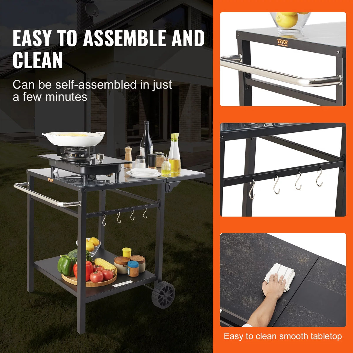 Foldable 2 Tier Outdoor Grill Cart B5996