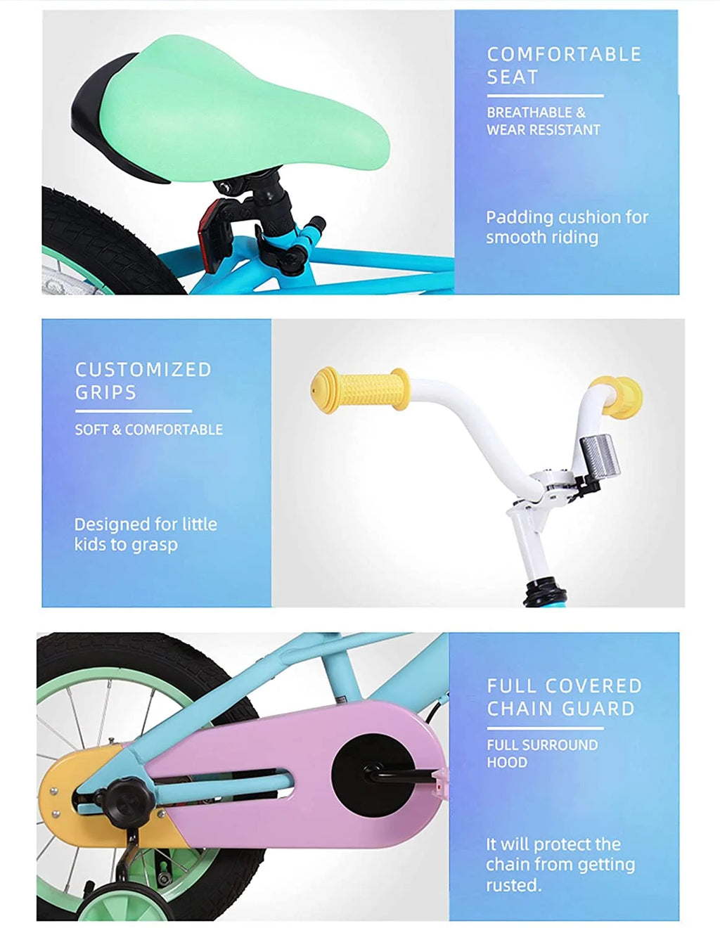 Rainbow Kids Bike with Basket, Training Wheels & Coaster Brake S80333