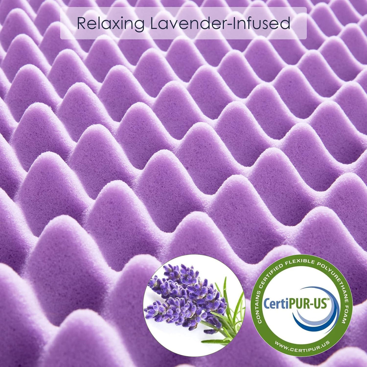 California King 3-Inch Lavender Memory Foam Mattress Topper with Removable Cover N21169