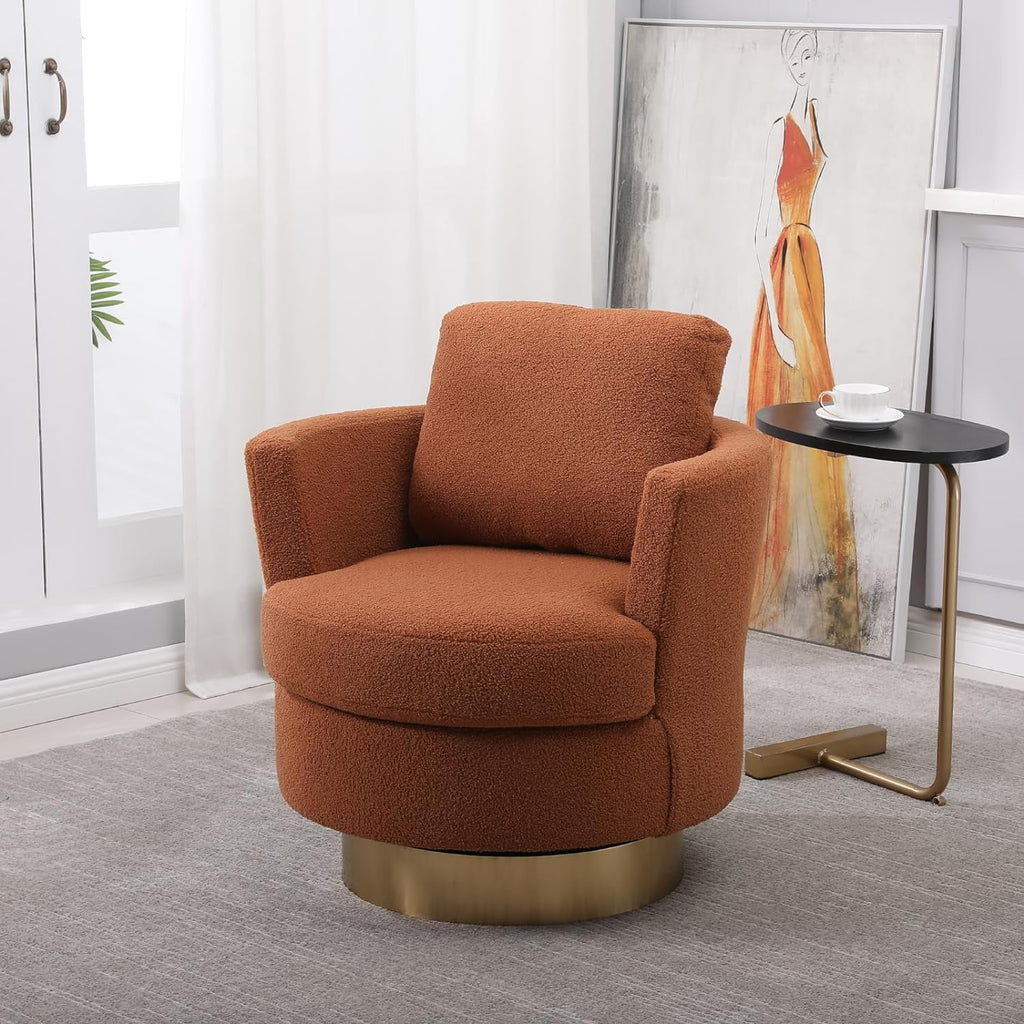 Orange Velvet Swivel Barrel Chair with Gold Stainless Steel Base Y4668