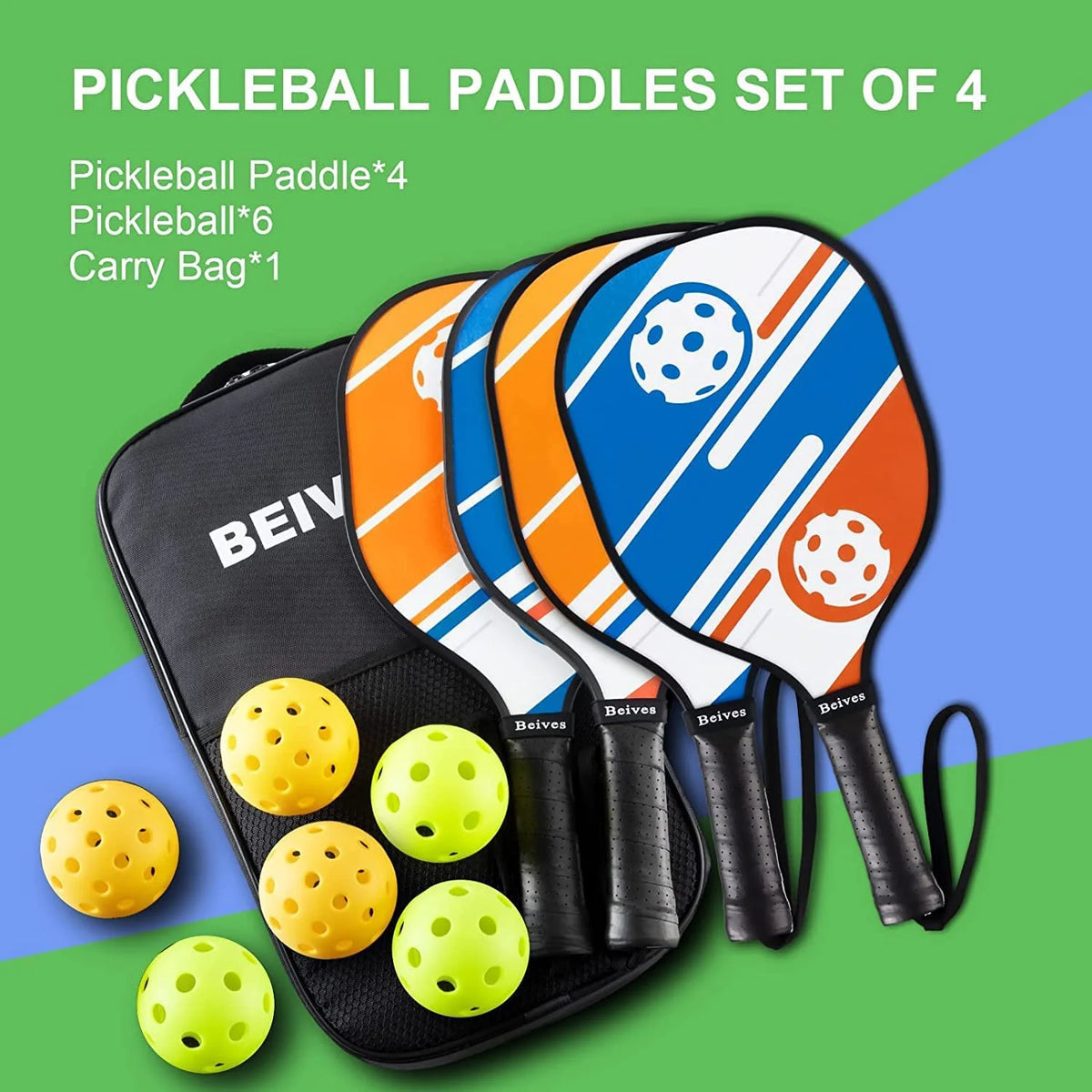 Multicolor Basswood Pickleball Paddles Set with Balls V753882